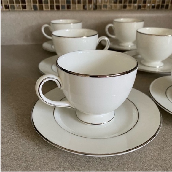 Wedgwood Regal Platinum Bread & Butter Plate and Footed Teacups Cups Set of 6 - Picture 3 of 11